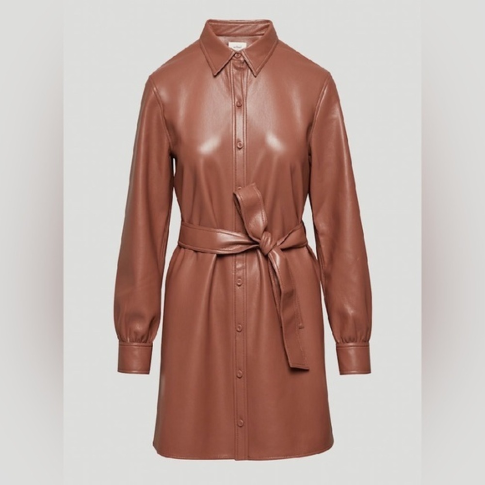 NWT Aritzia Wilfred Caroline Belted Vegan Leather shirt dress